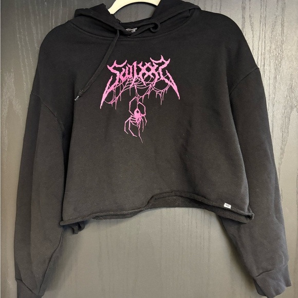 Swixxz Crop Top Spider Hoodie Sweater - Picture 1 of 4